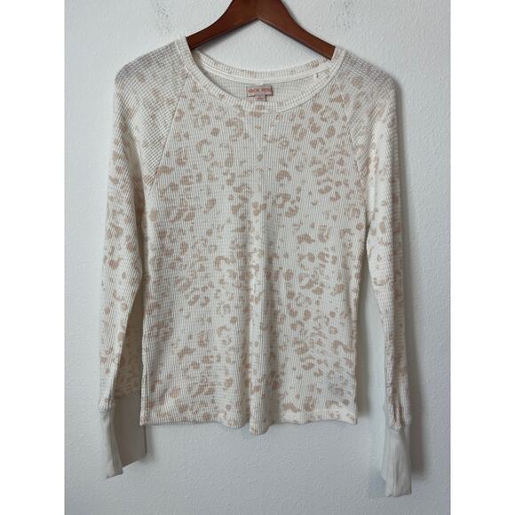 KNOX ROSE White & Pink Leopard Print Long Sleeve Thermal Top - Picture 1 of 3
